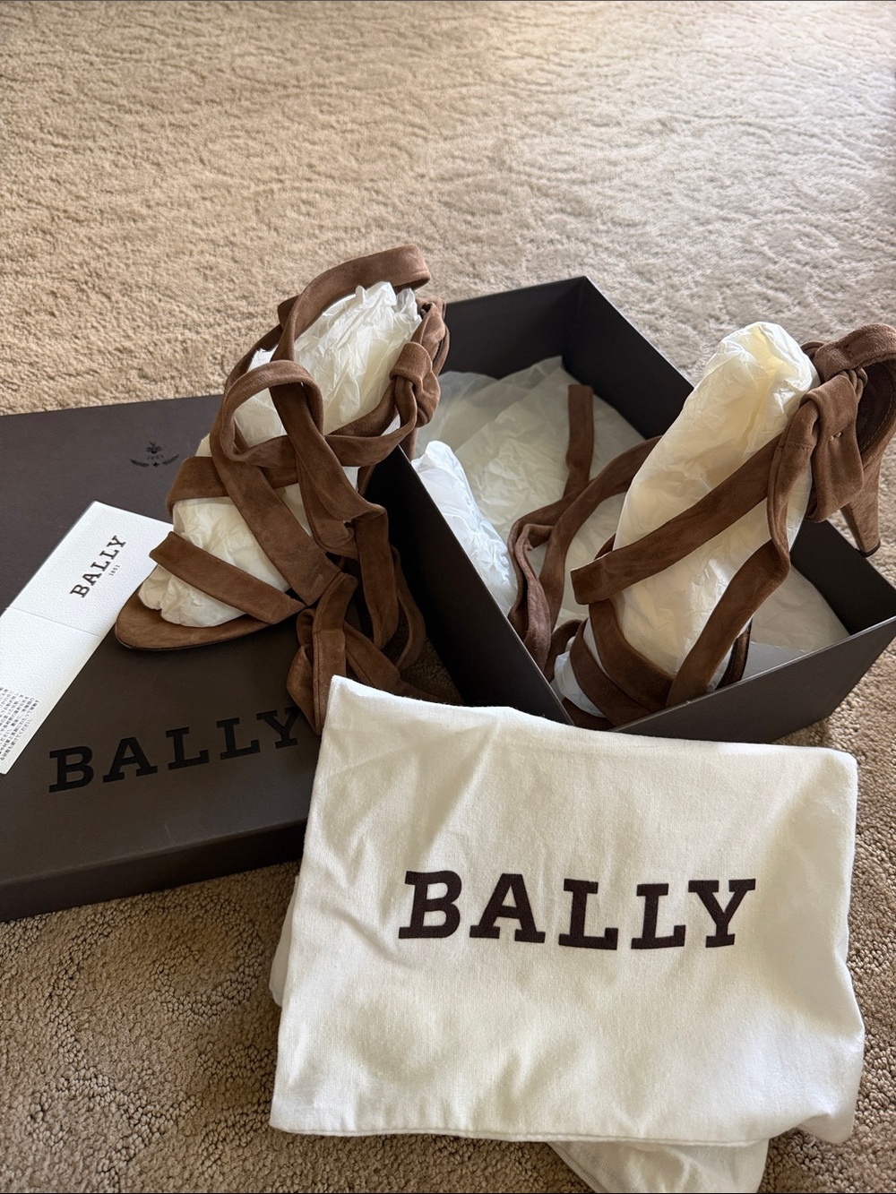 Bally suede wrap/strap heels